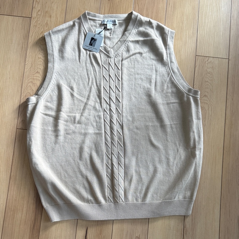 (P) Cypress Links 100% Cotton Men's V-Neck Sweater Vest - Beige